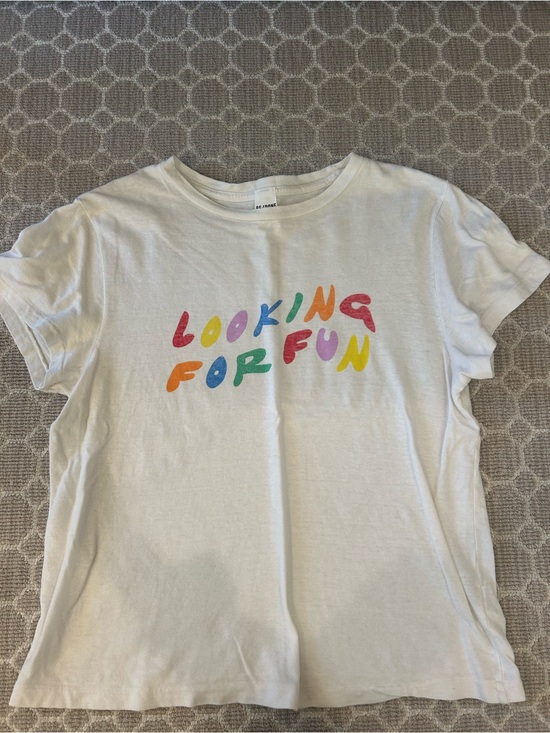 Re/Done Tops - Re/Done White Tee with Multicolor "Looking For Fun" Graphic